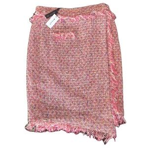 MILLY TWEED FRINGE WRAP SKIRT